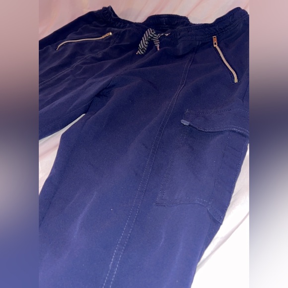 Jaanuu Men's Drawstring Jogger Navy Blue Pants Scrubs Zipper Clasp Pockets - Picture 2 of 9